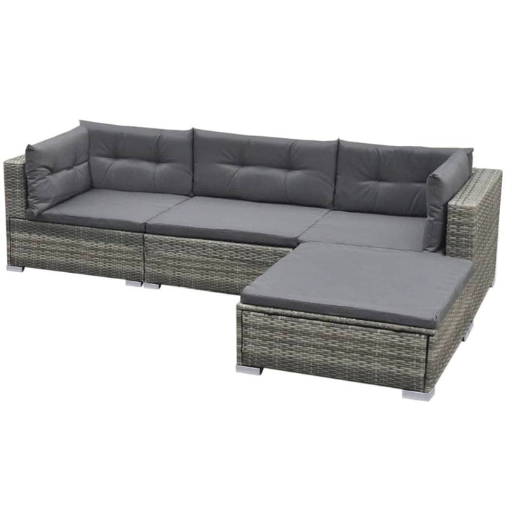 Set Mobilier De Grădină Cu Perne, 5 Piese, Gri, Poliratan