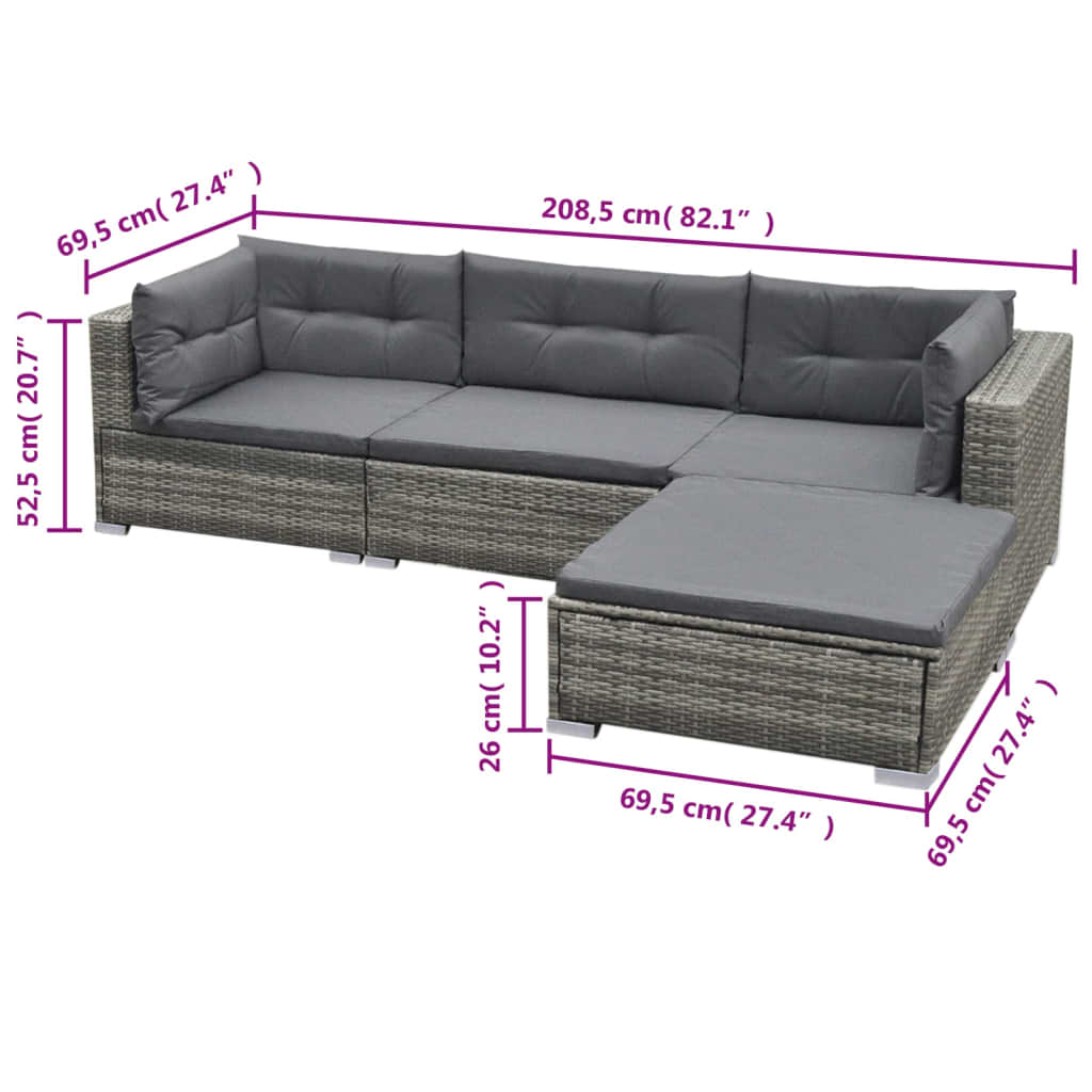 Set Mobilier De Grădină Cu Perne, 5 Piese, Gri, Poliratan