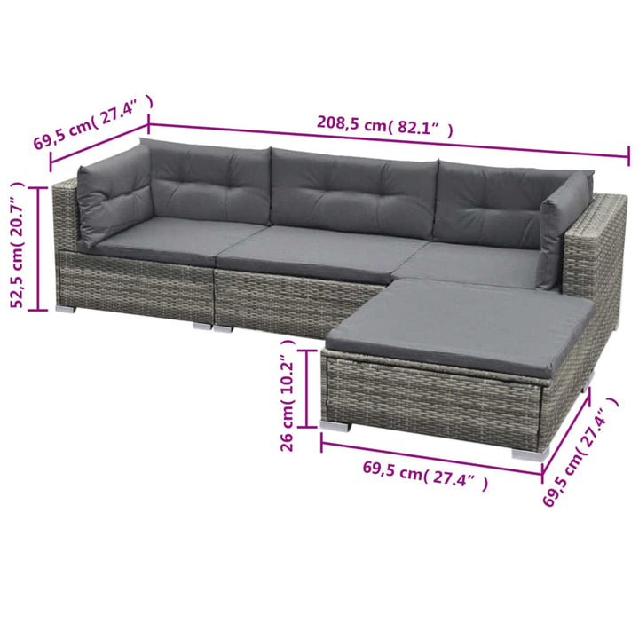 Set Mobilier De Grădină Cu Perne, 5 Piese, Gri, Poliratan