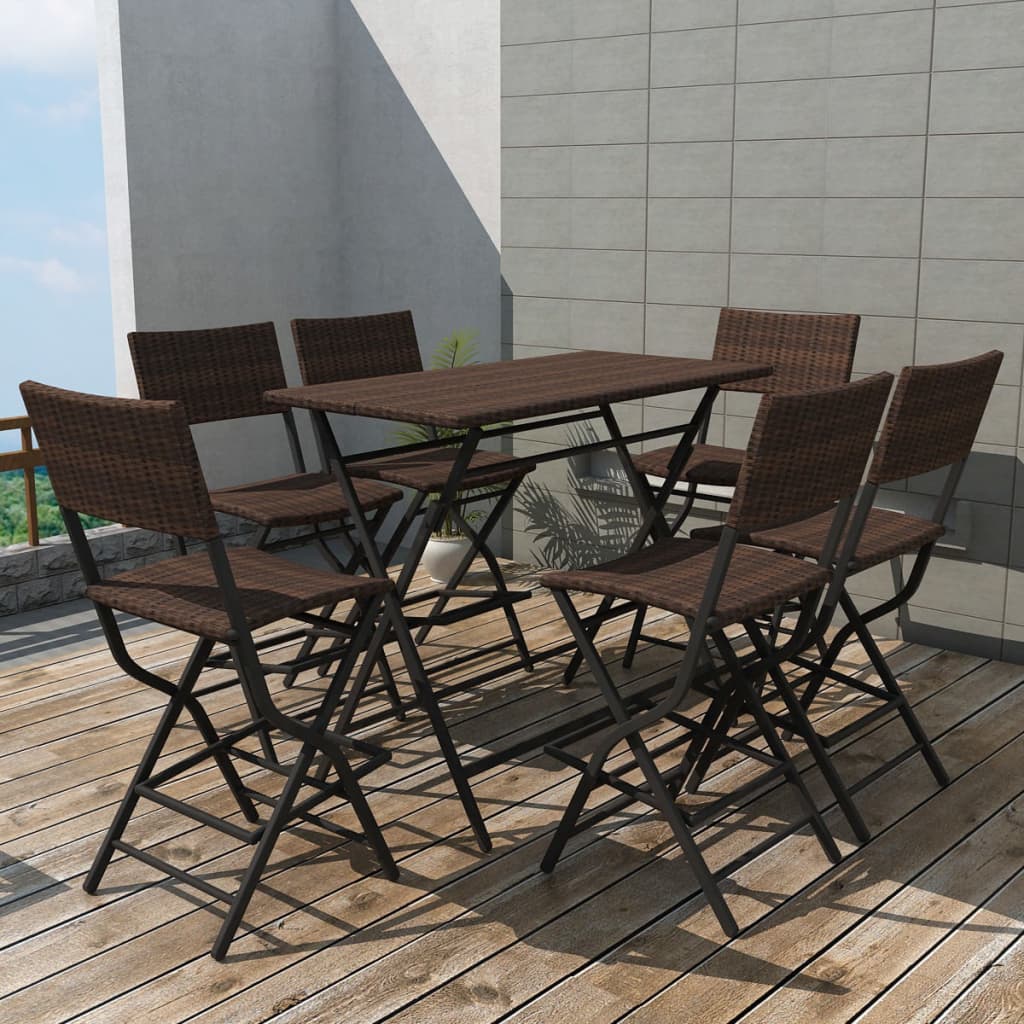 Set Mobilier Exterior Pliabil, 7 Piese, Oțel, Poliratan