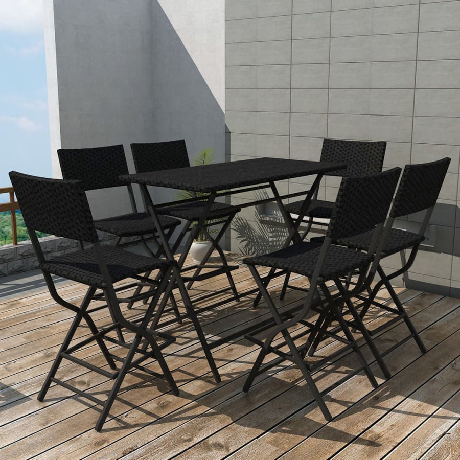 Set Mobilier Exterior Pliabil, 7 Piese, Oțel, Poliratan