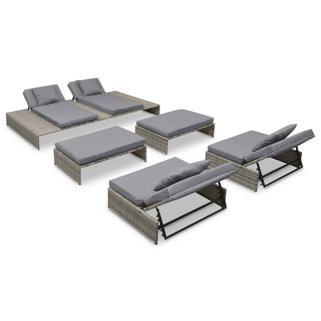 Set Mobilier De Grădină Cu Perne, 5 Piese, Gri, Poliratan