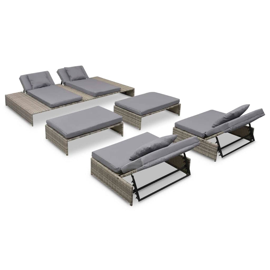 Set Mobilier De Grădină Cu Perne, 5 Piese, Gri, Poliratan