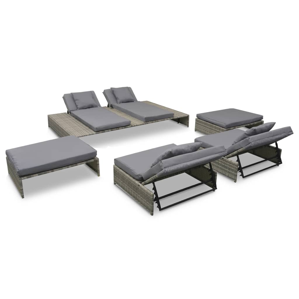 Set Mobilier De Grădină Cu Perne, 5 Piese, Gri, Poliratan