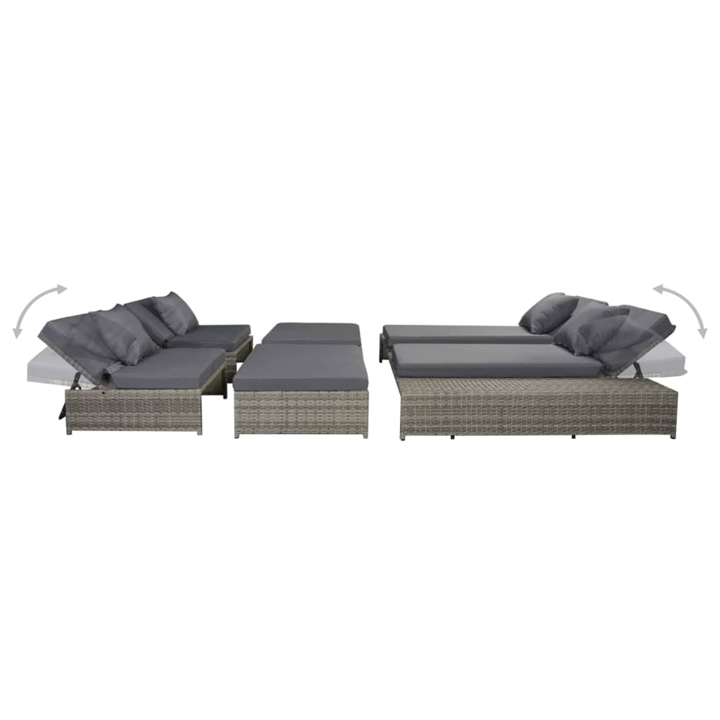 Set Mobilier De Grădină Cu Perne, 5 Piese, Gri, Poliratan