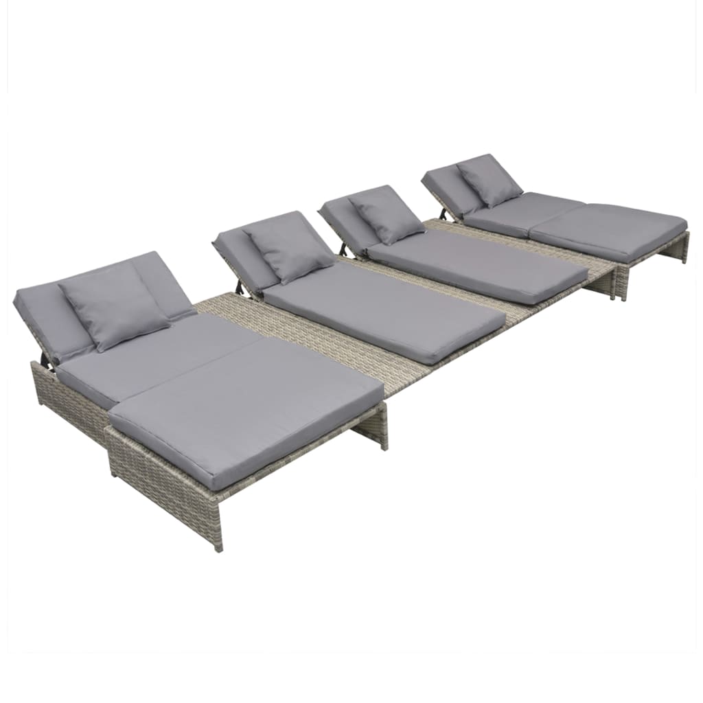 Set Mobilier De Grădină Cu Perne, 5 Piese, Gri, Poliratan