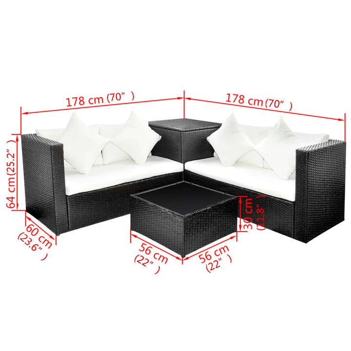 Set Mobilier De Grădină Cu Perne, 4 Piese, , Poliratan