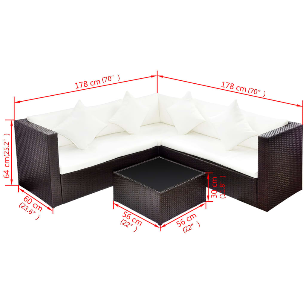 Set Mobilier De Grădină Cu Perne, 4 Piese, , Poliratan