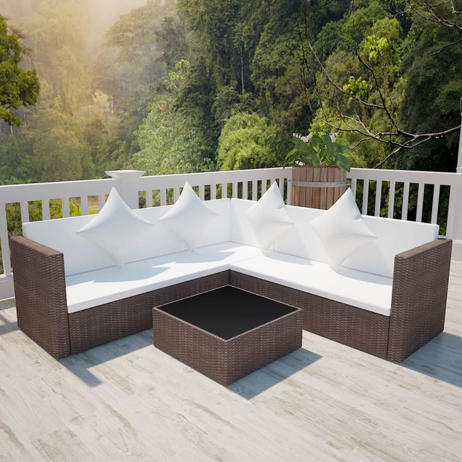 Set Mobilier De Grădină Cu Perne, 4 Piese, , Poliratan
