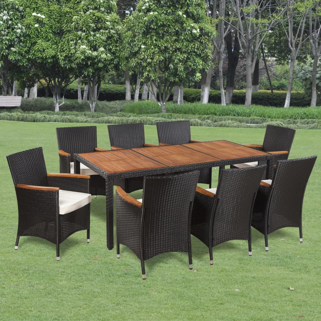 Set Mobilier De Exterior Cu Perne, 5 Piese, Negru, Poliratan