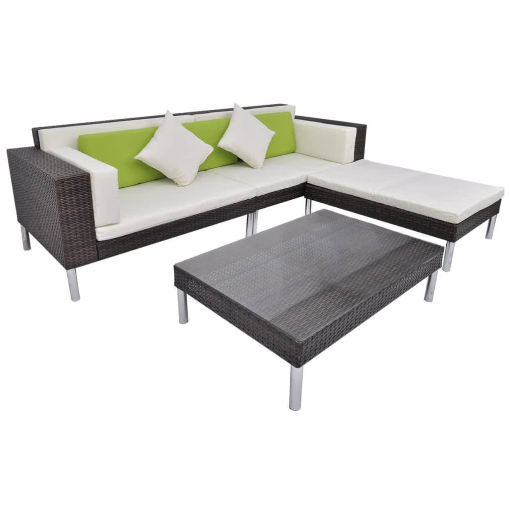 Set Mobilier De Grădină Cu Perne, 4 Piese, , Poliratan