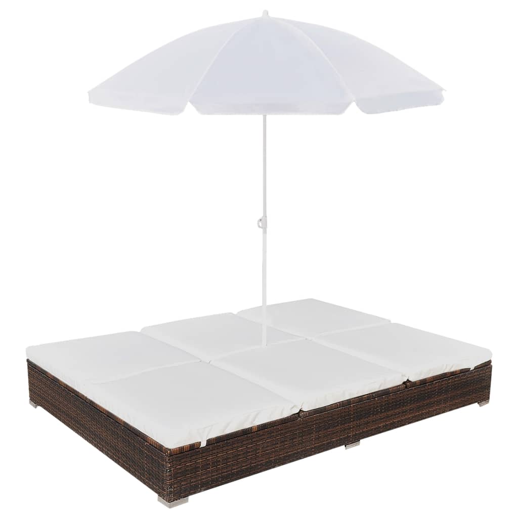 Pat Șezlong De Exterior Cu Umbrelă, , Poliratan