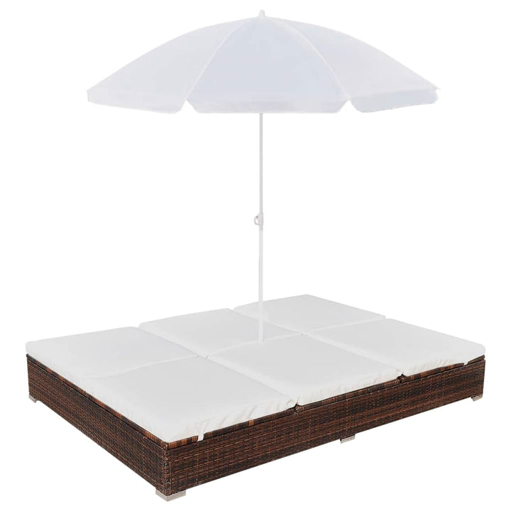 Pat Șezlong De Exterior Cu Umbrelă, , Poliratan