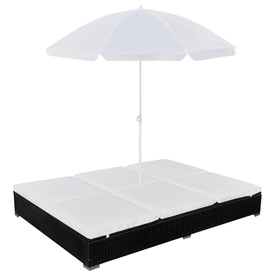 Pat Șezlong De Exterior Cu Umbrelă, , Poliratan