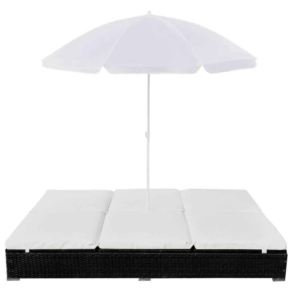 Pat Șezlong De Exterior Cu Umbrelă, , Poliratan