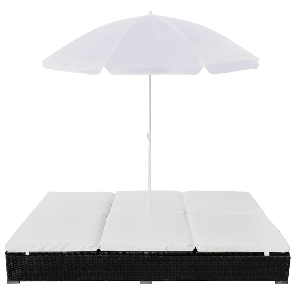 Pat Șezlong De Exterior Cu Umbrelă, , Poliratan