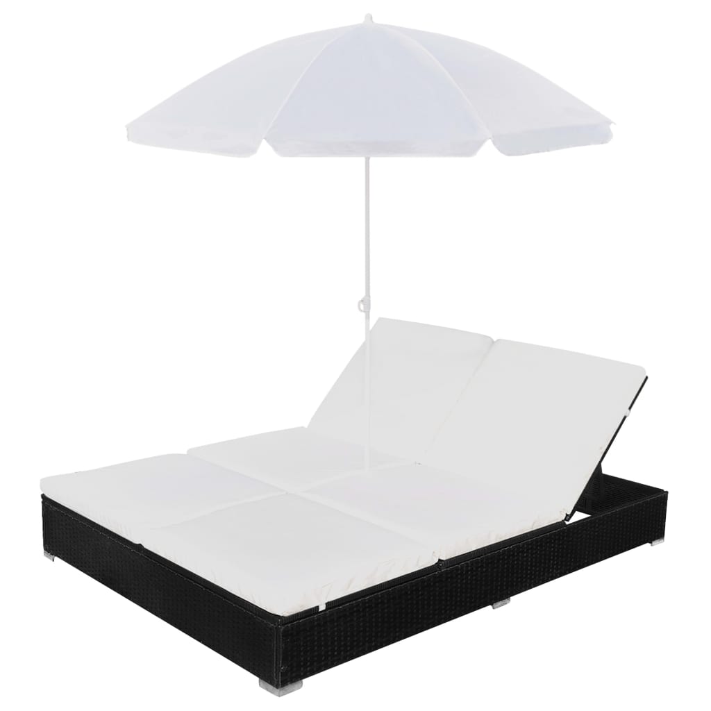 Pat Șezlong De Exterior Cu Umbrelă, , Poliratan