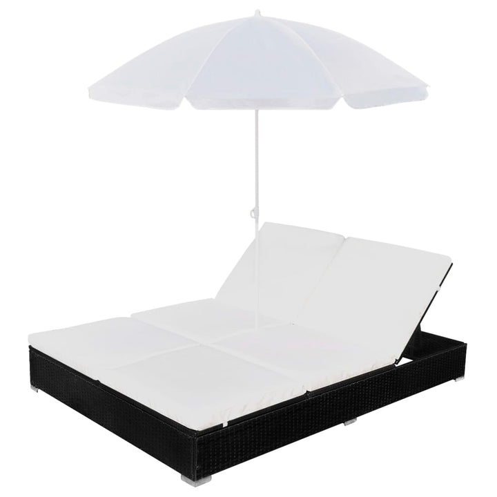 Pat Șezlong De Exterior Cu Umbrelă, , Poliratan