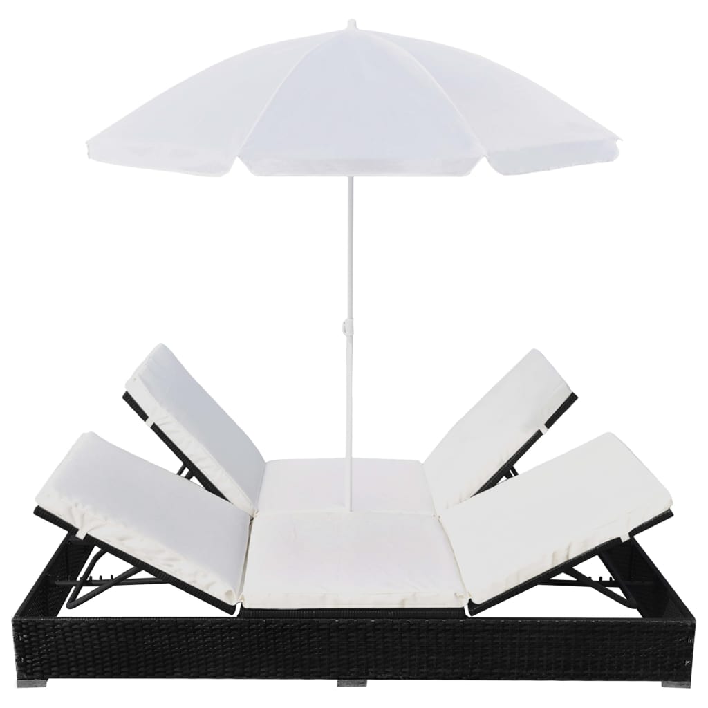 Pat Șezlong De Exterior Cu Umbrelă, , Poliratan