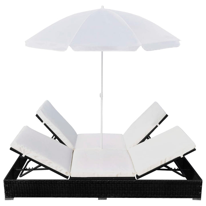 Pat Șezlong De Exterior Cu Umbrelă, , Poliratan
