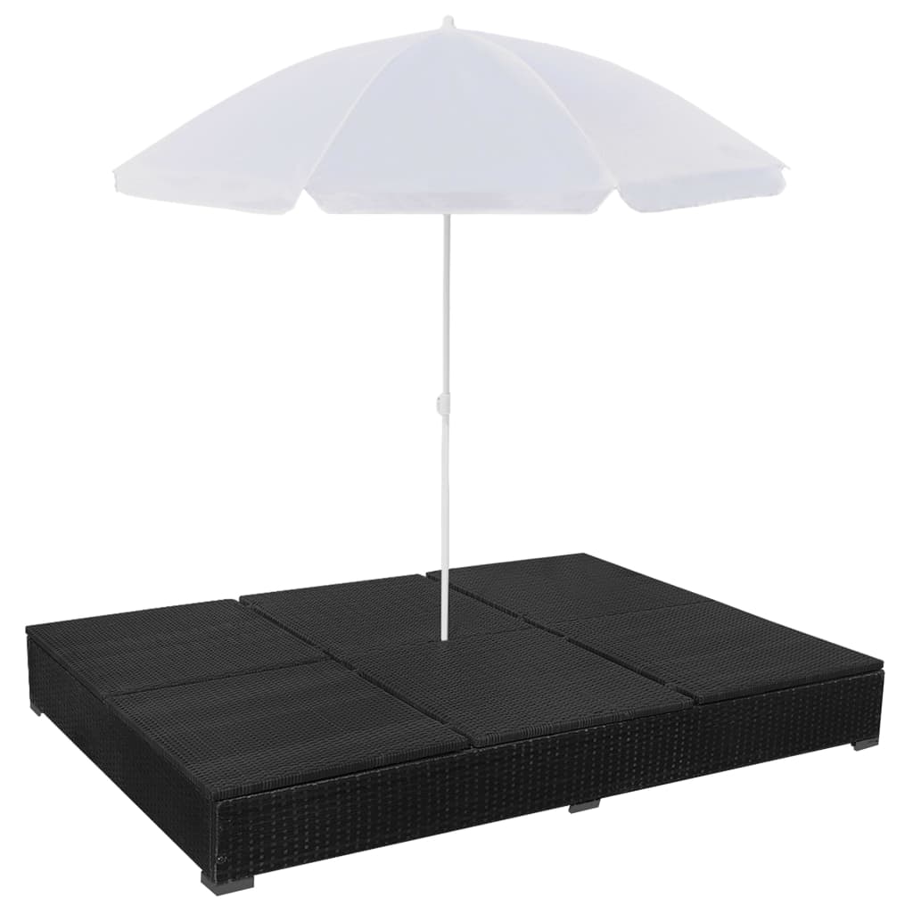 Pat Șezlong De Exterior Cu Umbrelă, , Poliratan