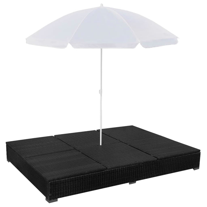 Pat Șezlong De Exterior Cu Umbrelă, , Poliratan