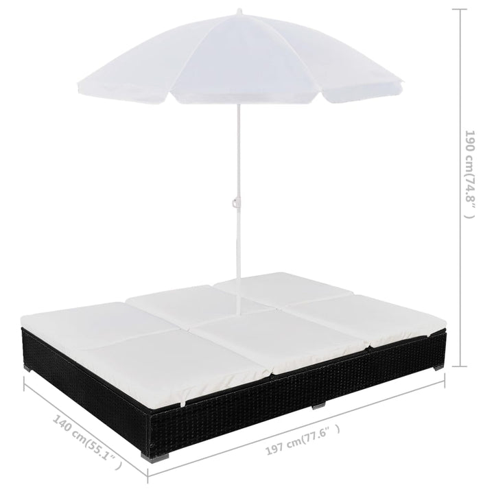 Pat Șezlong De Exterior Cu Umbrelă, , Poliratan