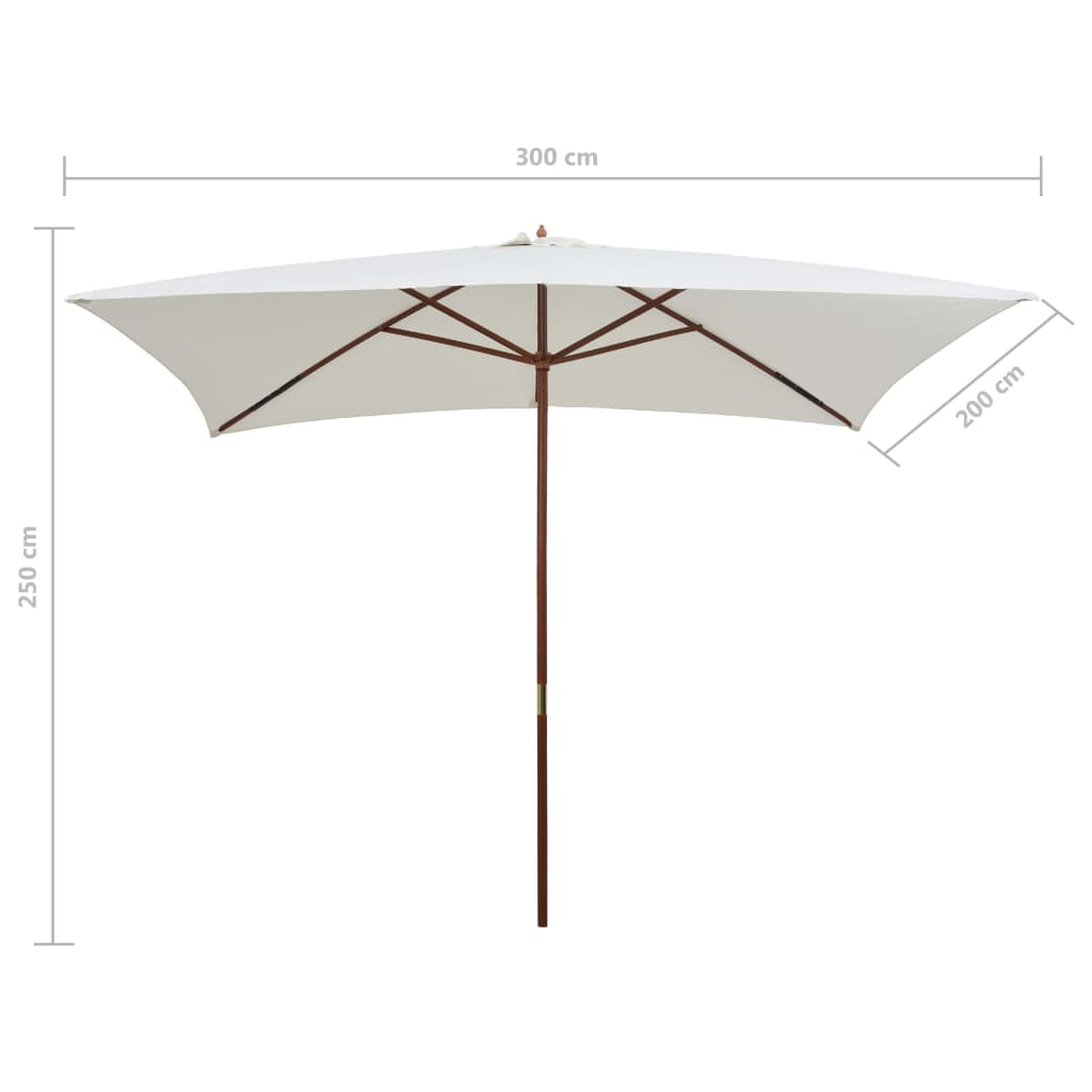 Umbrelă De Soare Cu Stâlp De Lemn, 200 X 300 Cm, Alb