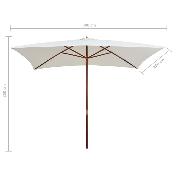 Umbrelă De Soare Cu Stâlp De Lemn, 200 X 300 Cm, Alb