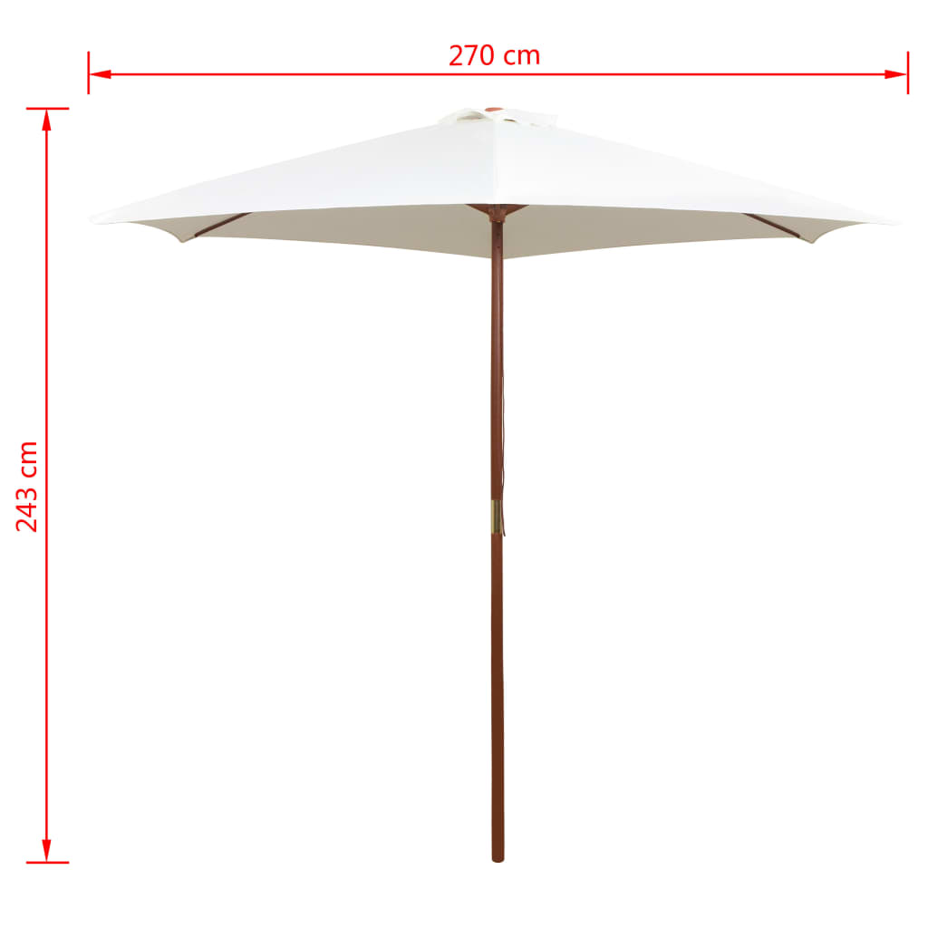 Umbrelă De Soare Cu Stâlp De Lemn, Alb , 270X270 Cm