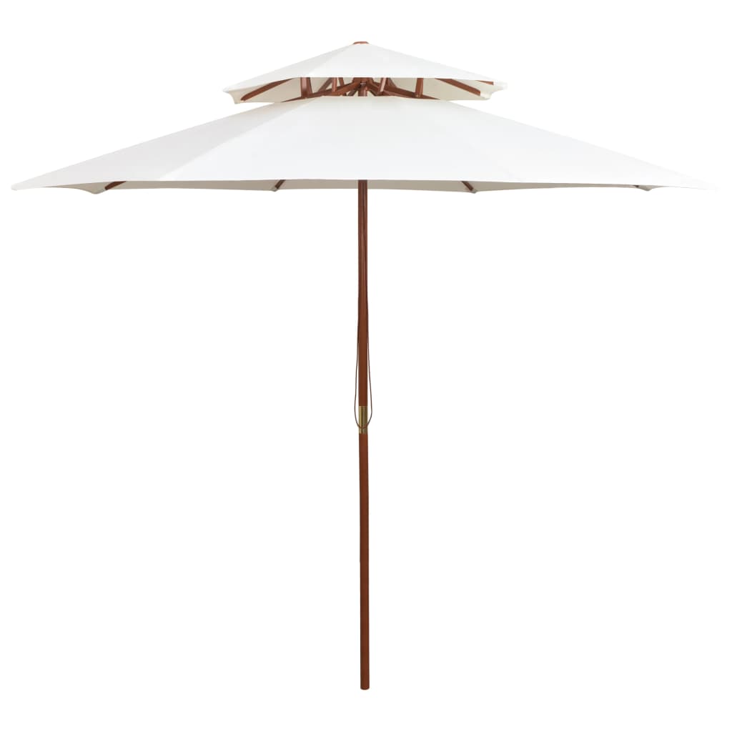 Umbrelă De Soare Dublă, 270X270 Cm, Stâlp De Lemn, Alb
