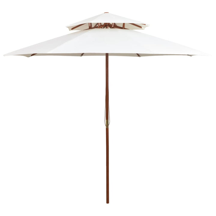 Umbrelă De Soare Dublă, 270X270 Cm, Stâlp De Lemn, Alb