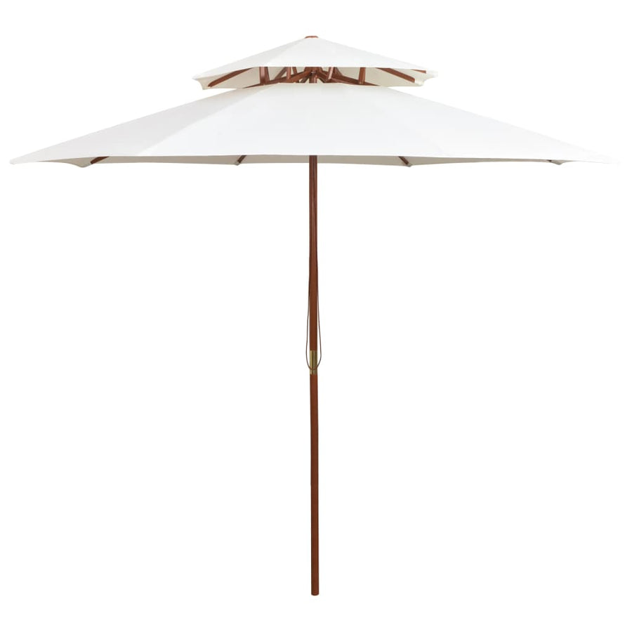 Umbrelă De Soare Dublă, 270X270 Cm, Stâlp De Lemn, Alb