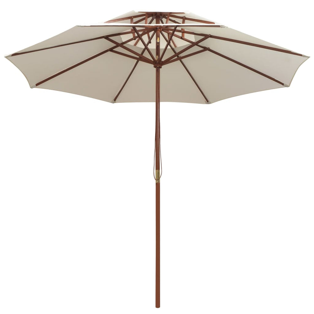 Umbrelă De Soare Dublă, 270X270 Cm, Stâlp De Lemn, Alb