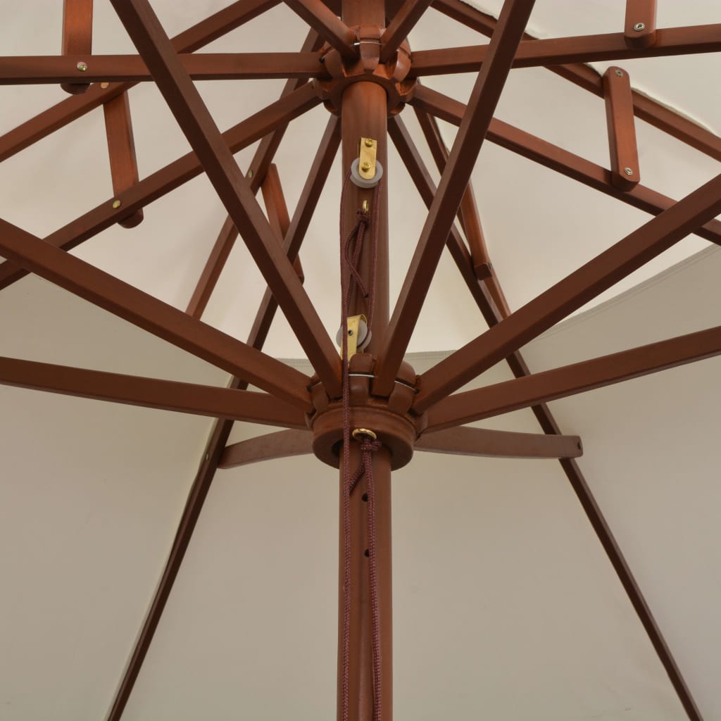 Umbrelă De Soare Dublă, 270X270 Cm, Stâlp De Lemn, Alb