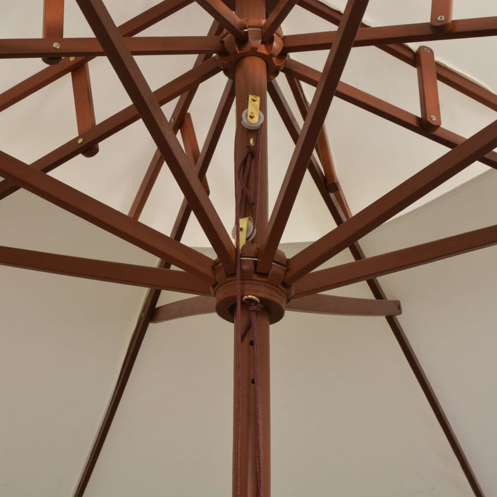 Umbrelă De Soare Dublă, 270X270 Cm, Stâlp De Lemn, Alb
