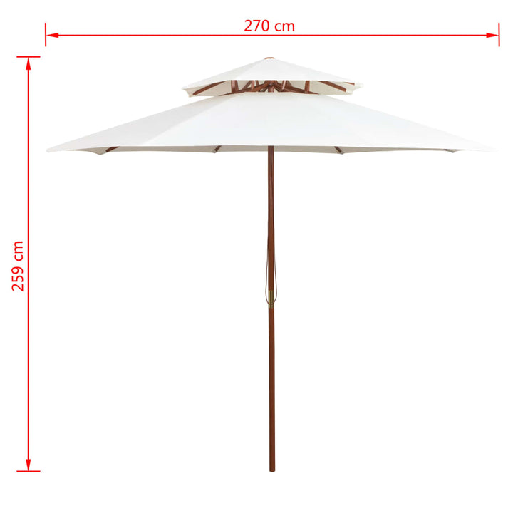 Umbrelă De Soare Dublă, 270X270 Cm, Stâlp De Lemn, Alb