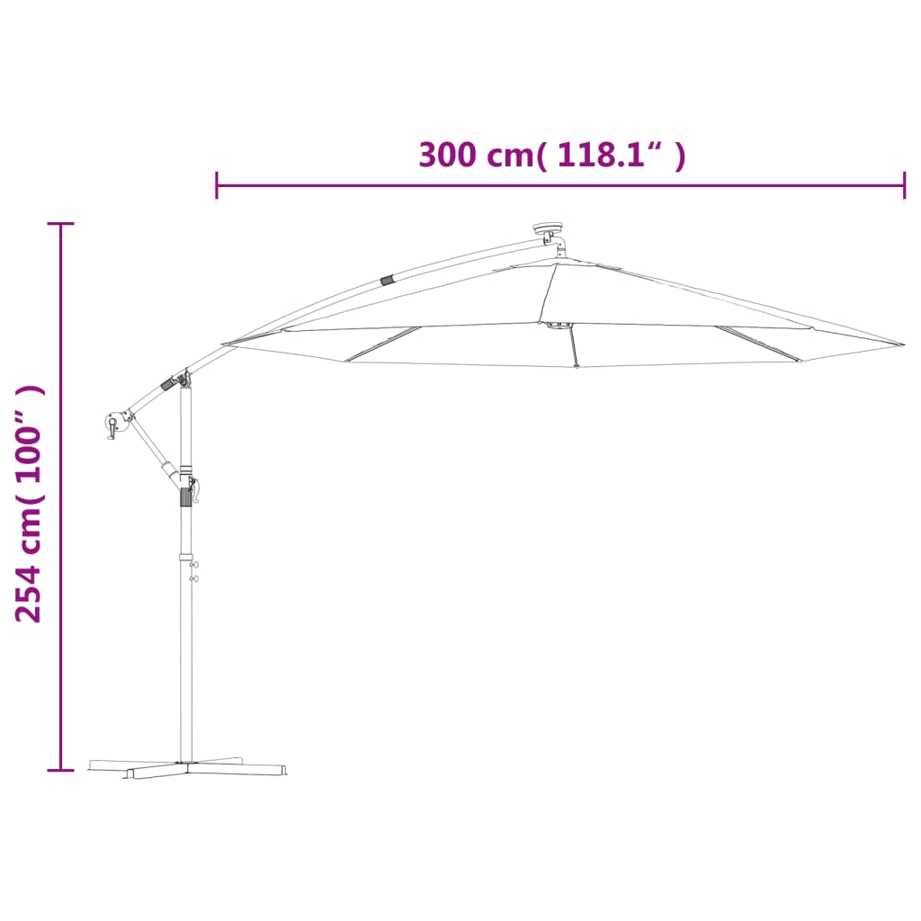 Umbrelă Soare Suspendată, Iluminare Led, Stâlp Metalic
