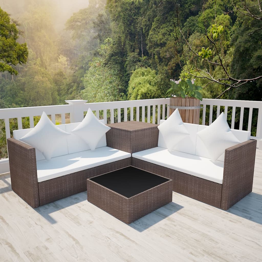 Set Mobilier De Grădină Cu Perne, 4 Piese, , Poliratan