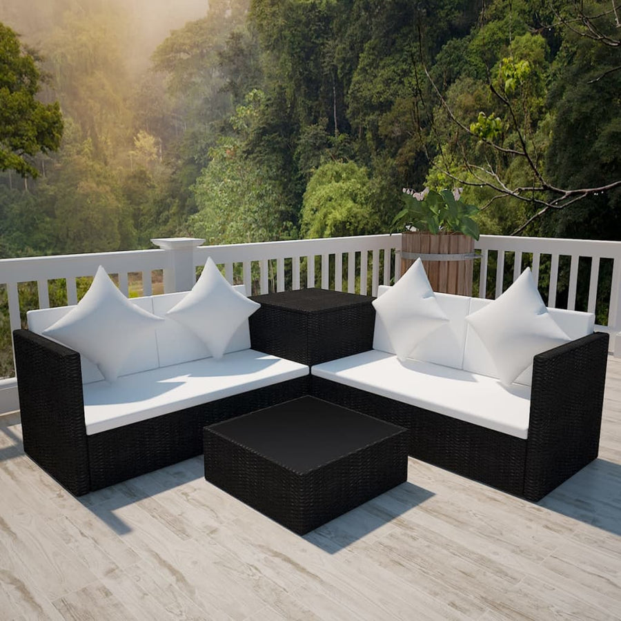 Set Mobilier De Grădină Cu Perne, 4 Piese, , Poliratan
