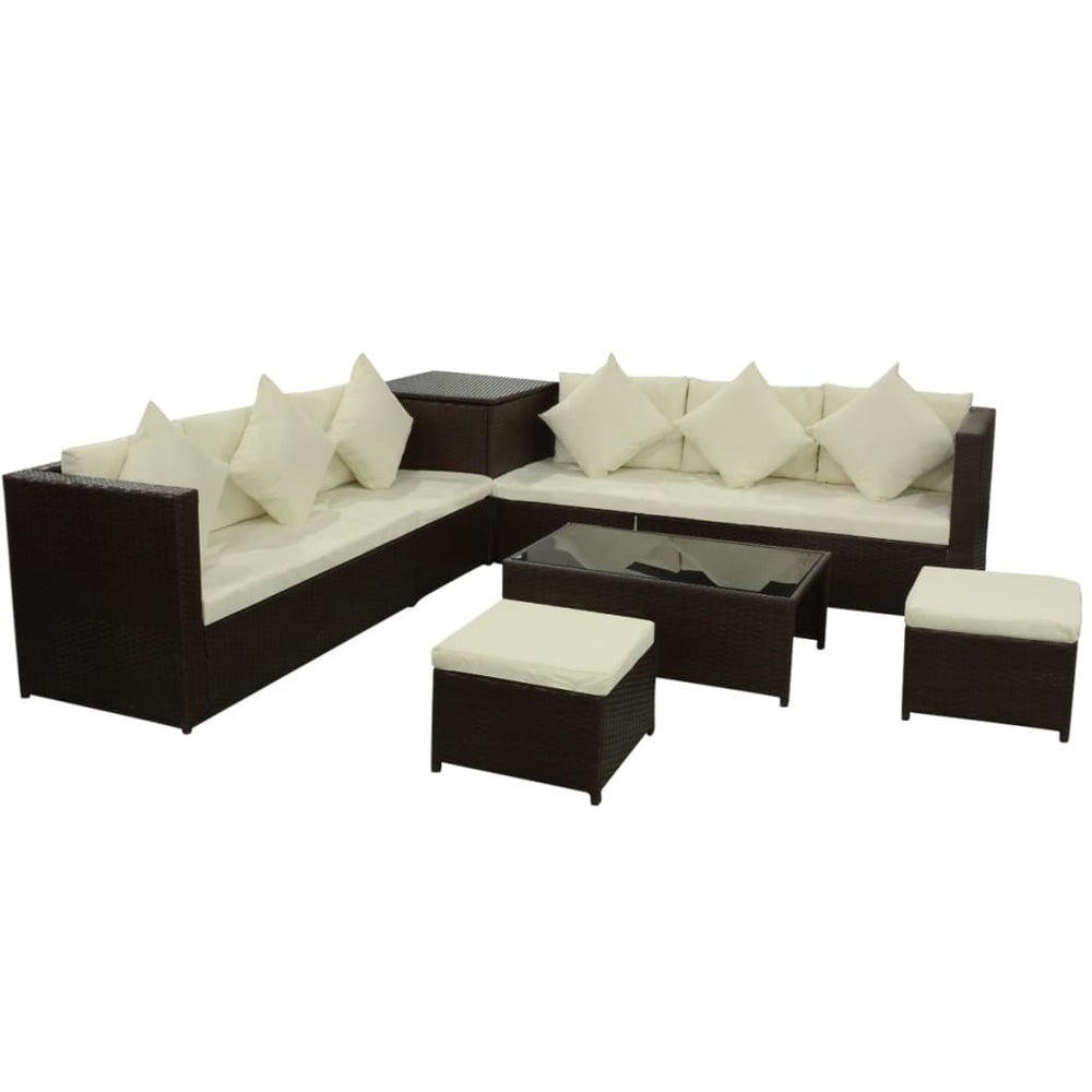 Set Mobilier De Grădină Cu Perne, 8 Piese, , Poliratan