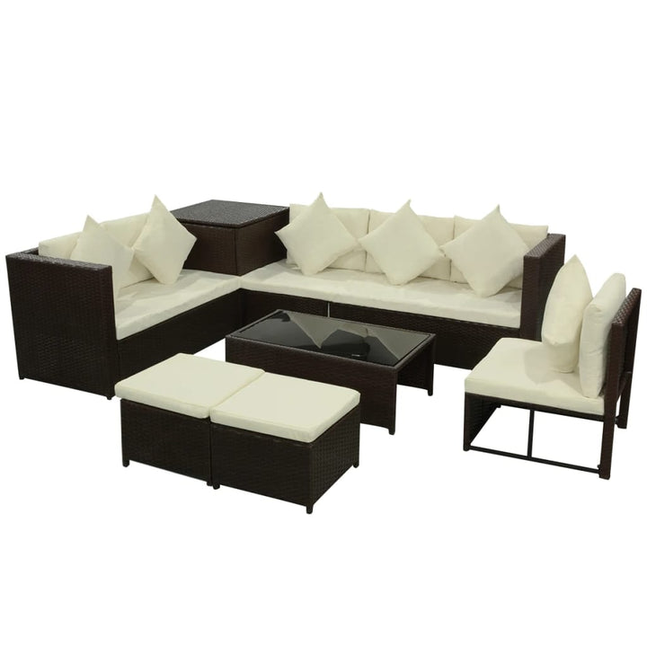 Set Mobilier De Grădină Cu Perne, 8 Piese, , Poliratan