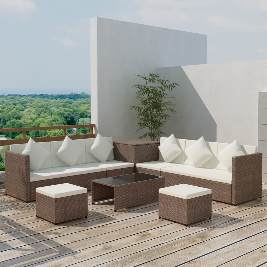 Set Mobilier De Grădină Cu Perne, 8 Piese, , Poliratan
