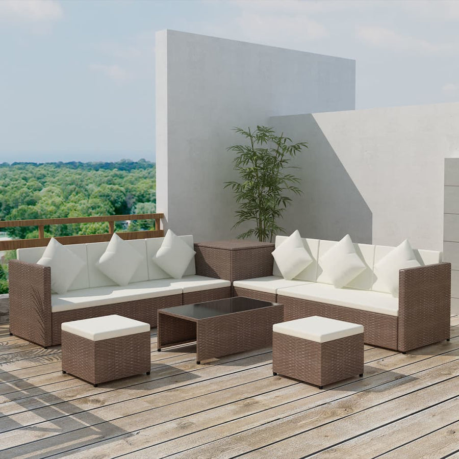 Set Mobilier De Grădină Cu Perne, 8 Piese, , Poliratan