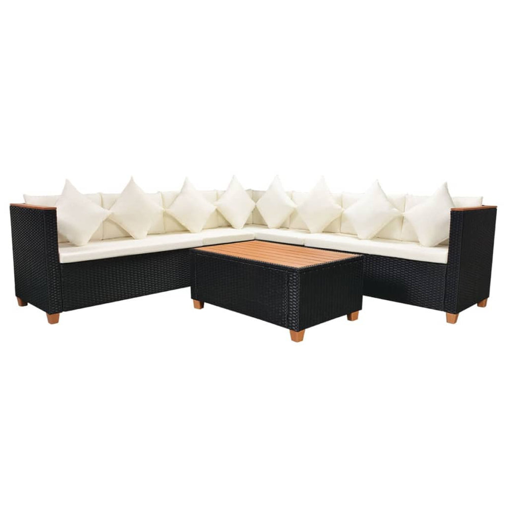 Set Mobilier De Grădină Cu Perne, 5 Piese, Negru, Poliratan