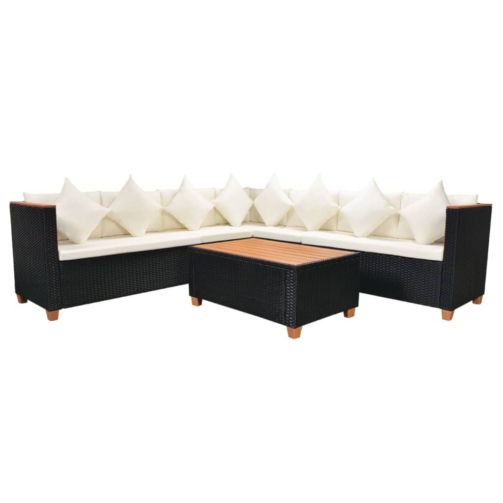 Set Mobilier De Grădină Cu Perne, 5 Piese, Negru, Poliratan