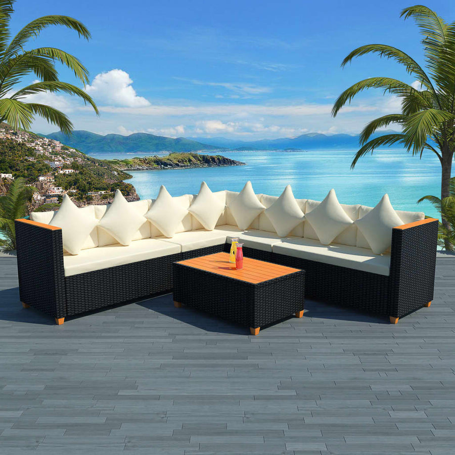 Set Mobilier De Grădină Cu Perne, 5 Piese, Negru, Poliratan