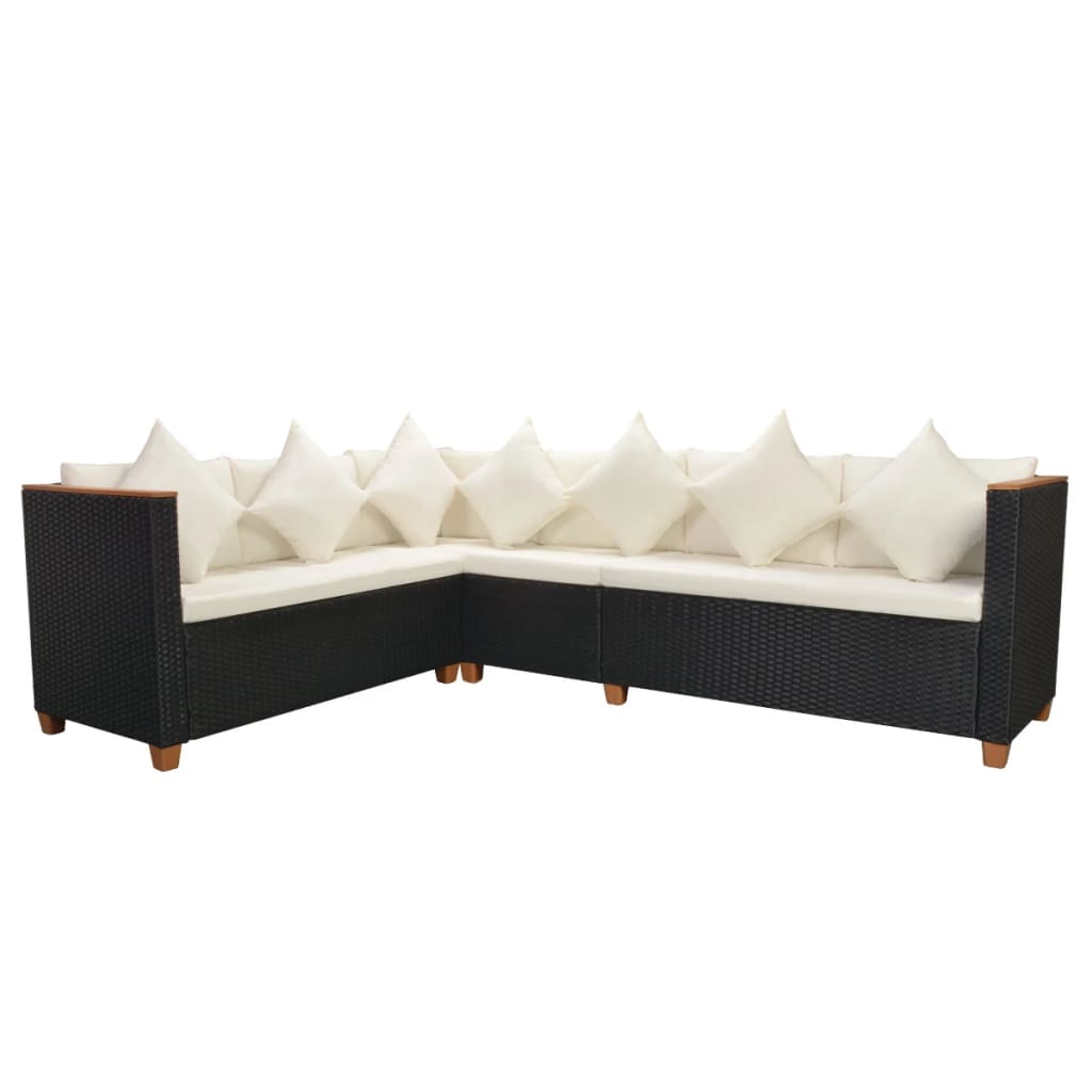 Set Mobilier De Grădină Cu Perne, 4 Piese, Negru, Poliratan