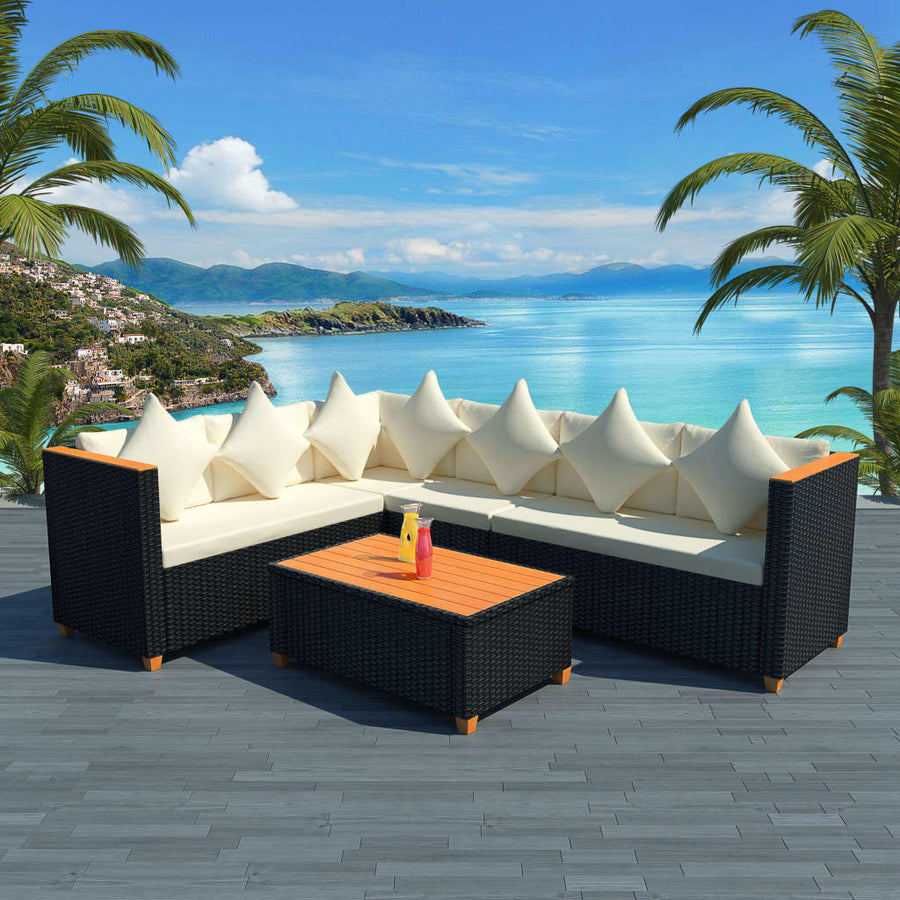 Set Mobilier De Grădină Cu Perne, 4 Piese, Negru, Poliratan