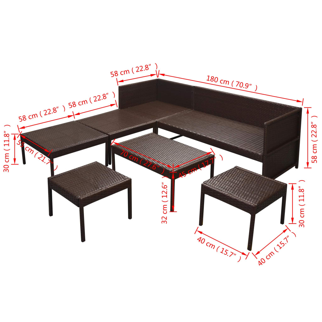 Set Mobilier De Grădină Cu Perne, 6 Piese, , Poliratan